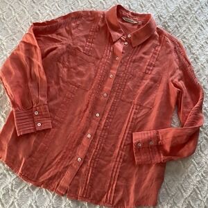Soft Surroundings Coral Linen Longsleeved Buttonup Blouse Shirt Small S